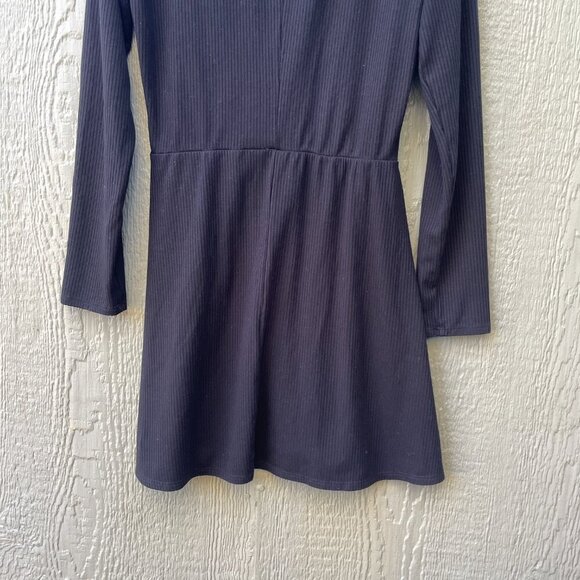 Reformation Dress Size L Black Ribbed Mock Neck A Line Mini Long Sleeve Stretch‎ - Picture 5 of 6